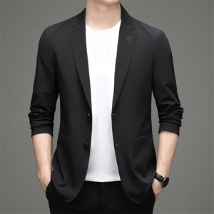 春秋季新款男士纯色西装外套商务休闲中年男装宽松免烫西服上衣服图片