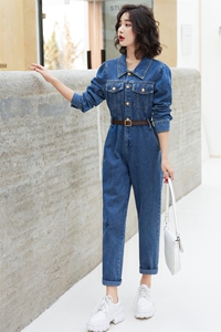 牛仔高腰连体女2026春秋新款休闲时尚减龄洋气工装连衣长裤图片