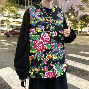 MJ203秋新东北大花盘扣马甲大码男女装学生青少年棉坎肩潮背心男图片