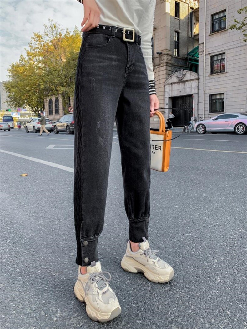 拼接毛线工装裤，女装，雪儿诱惑