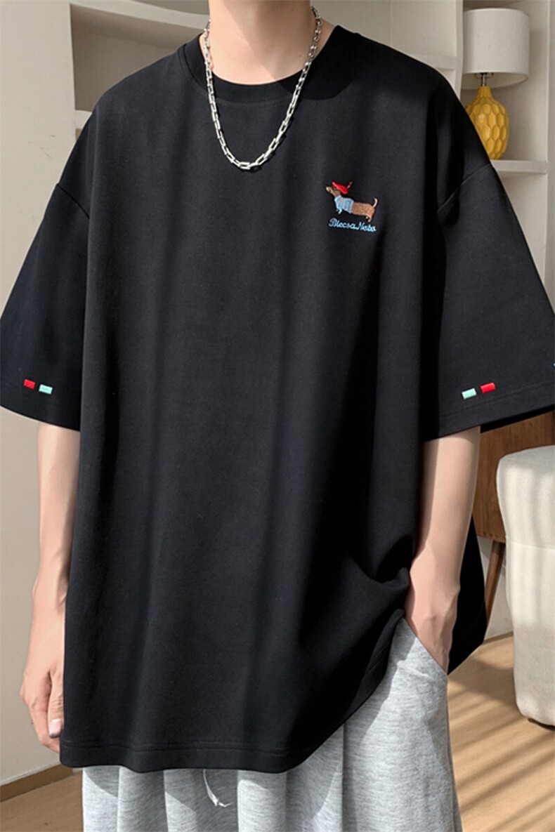 2025夏季新款港风大皂大码小狗刺绣短袖T恤M-5XHT25363-P35,男装T恤,电商A022
