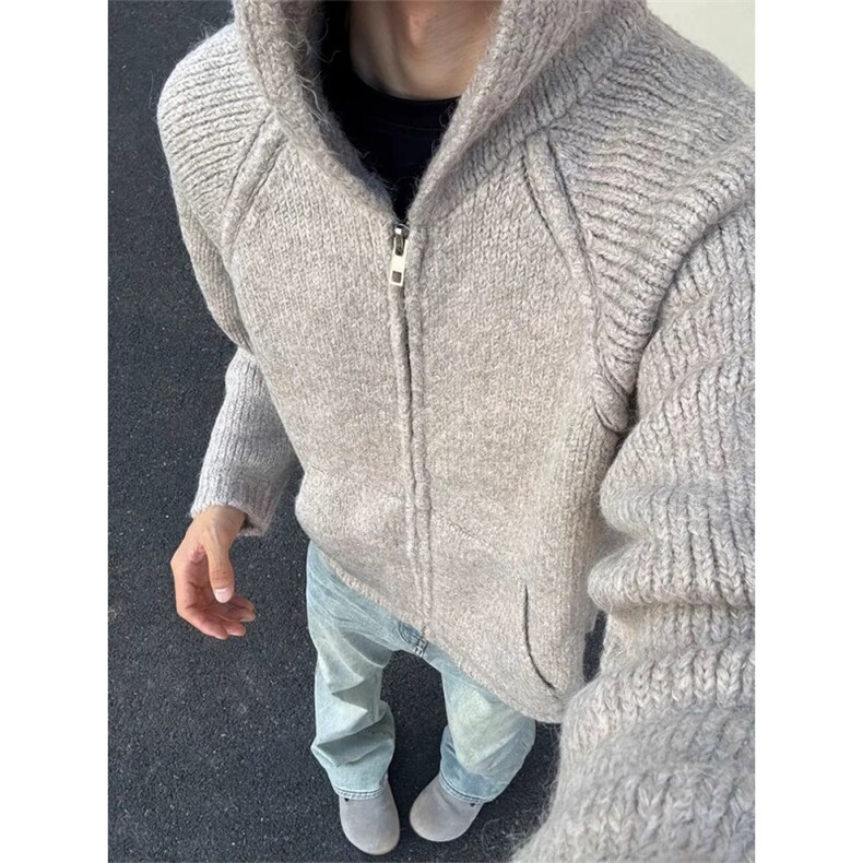 毛衣外套男款开春cleanfit慵懒风高级感连帽针织开衫ZZS66P75,男装针织衫/毛衣,电商D256-3(原A064-3)