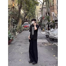 全棉常规纯色日常宽松型青少年落肩袖圆领ins潮牌印花短袖T恤，男装T恤，星座506A