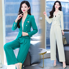 职业小西装套装女高级感2022秋装新款气质名媛女神范阔腿裤两件套，女装套装/套裙，韩美纤衣