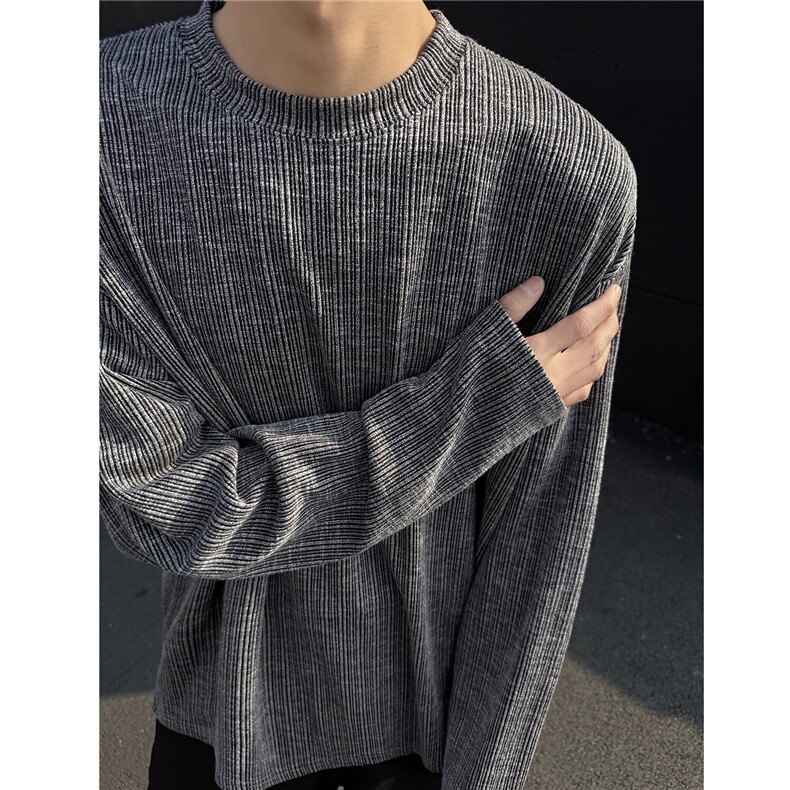 重磅老钱风提花肌理感圆领长袖T恤宽松打底衫卫衣男H1056特P45，男装T恤，电商A341