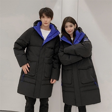 现货韩版情侣装长款羽绒服男女青年学生加厚300克羽绒服大衣，男装羽绒服，钱塘723