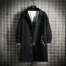 FY5006-P78M-5XL网格长款牛仔风衣男士大码外套，男装风衣，星座103A
