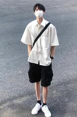夏季冰丝短袖衬衫男女纯色宽松百搭学院风衬衣C3051-P25，男装T恤，电商D202-1