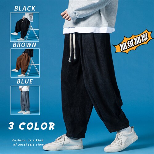 2025冬季新款风灯芯绒加绒加厚宽松灯笼裤休闲裤黑K102-P65,男装卫衣,电商B277A（原A068）