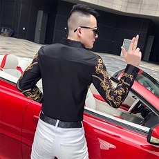 2021春秋衬衫社会男长袖上衣印花男装韩版修身四季潮流衬衣Q605-P55，男装衬衫，星座419（原A233）