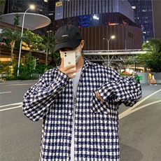 小香风千鸟格长袖衬衫外套男春秋季炸街男工装夹克痞帅上衣J408，男装夹克，星座1116A-1（原606A）