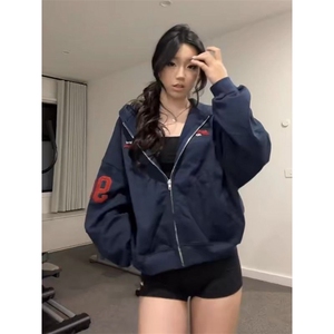 美式复古连帽卫衣男女秋季2025新款开衫外套常规款P55加绒款P60图片