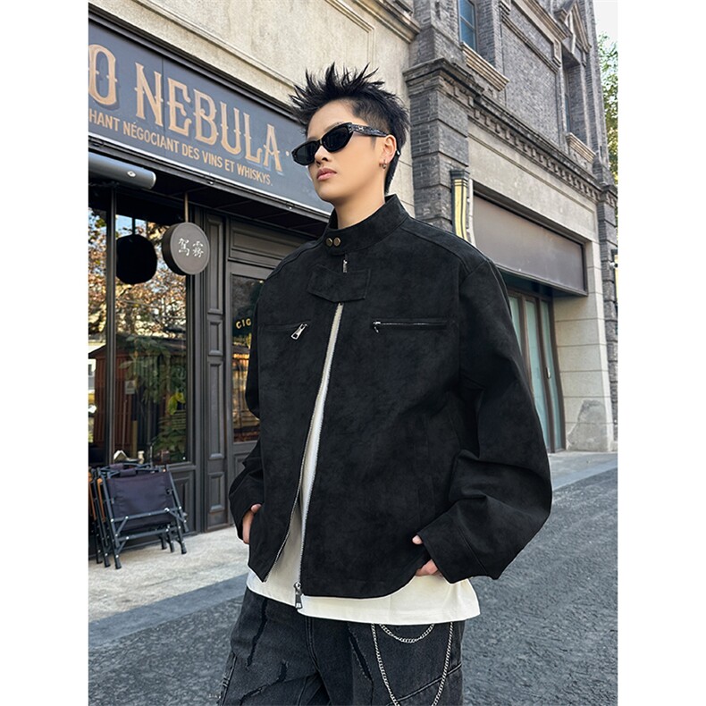 春季抖音得物品质扎染PU皮衣立领皮夹克外套男6154-P48（M-5XL）,男装夹克,星座207