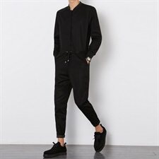 原创春季男工装连体裤小脚潮休闲裤子长袖连体衣套装男/，男装休闲裤，星座608A