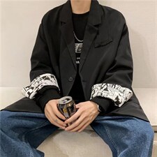 新款小西装外套男潮流ins港风宽松百搭高级感印花西服W1829-P58，男装西服，星座512-4