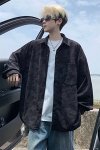 衬衫男秋季新款港风宽松大码灯芯绒扎染长袖衬衫CS8108-P42图片