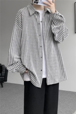 8XL-M鱼骨纹小香风衬衫男生春秋衬衣宽松慵懒垂感外套CS29009P45，男装衬衫，电商B312