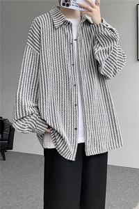 8XL-M鱼骨纹小香风衬衫男生春秋衬衣宽松慵懒垂感外套CS29009P45图片