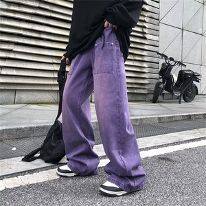 2023牛仔裤男直筒宽松春季紫色小众高级感阔腿休闲长裤NZ033-P50图片