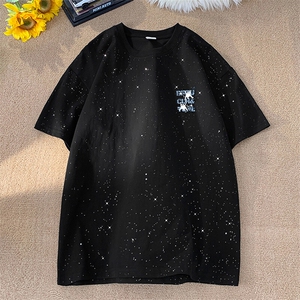 可48小时发货支持抖音得物来样二开 美式满天星亮片短袖T恤MTX667图片