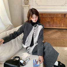 新款现货主推珠片毛呢拼接花边套装9892-P195-K268，女装套装/套裙，2C129