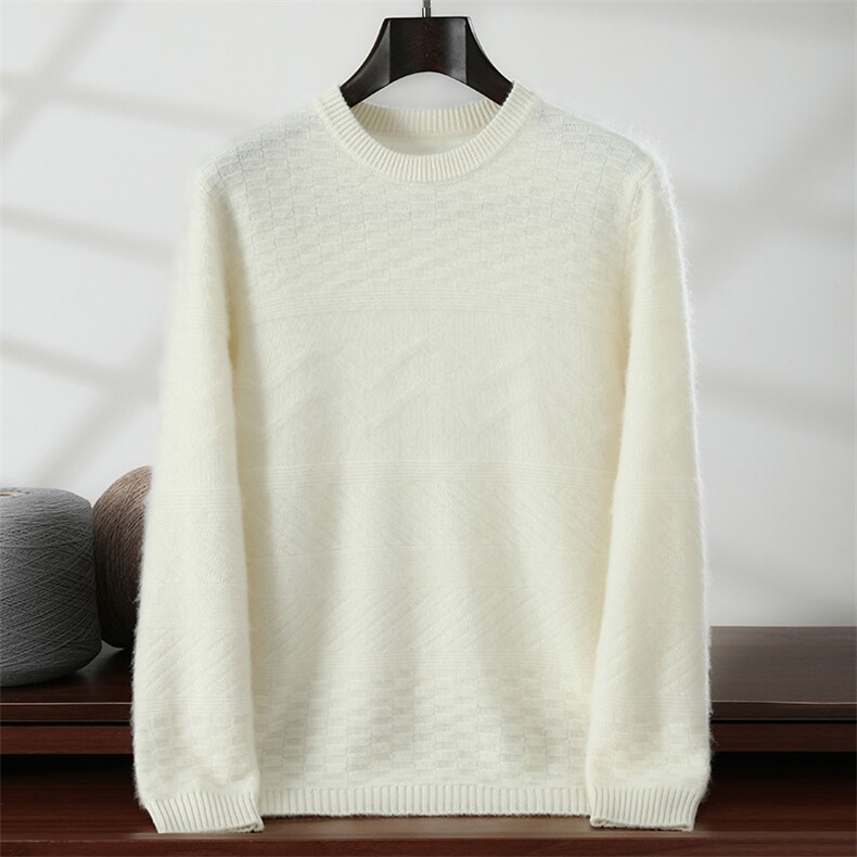 秋冬新款纯色针织圆领套头上衣，男装针织衫/毛衣，隆格羊绒