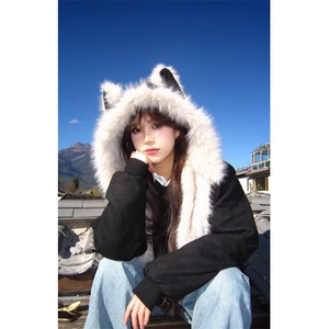 网图 原版麂皮绒 美潮座山雕猫耳朵CP感毛领棉衣 W1797/P100图片