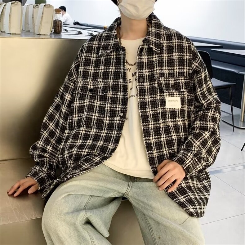 小香风外套男春秋高街ins格子刺绣编织夹克W245P70,男装夹克,星座1116-2