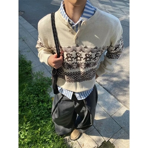 半高领纽扣古着毛衣男防风套头韩版百搭保暖针织衫外套潮MYX79图片