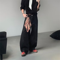 巾弯刀牛仔裤男美式宽松休闲廓形洗阔腿长裤1001-1-MK519-P50，男装牛仔裤，星座1001-1