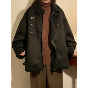 1中性风翻领麂皮绒羊羔毛金属飞机扣设计棉衣男YG77108P135控178图片