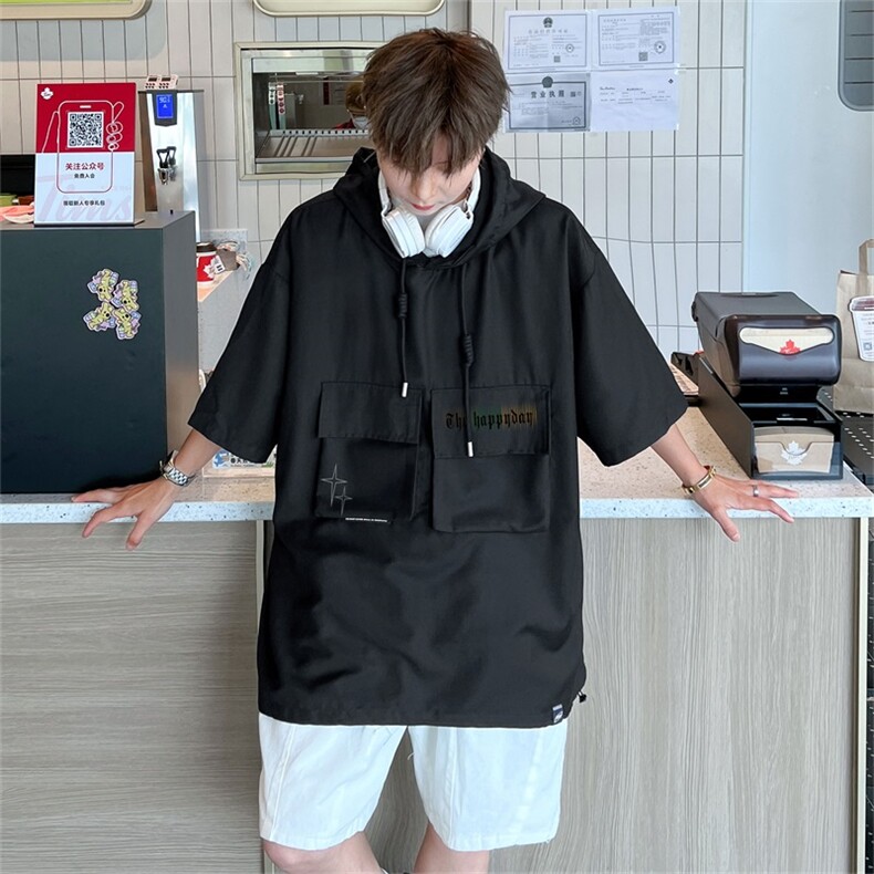 DSA028-MQA2330P38夏季复古潮牌连帽工装短袖男百搭休闲卫衣,男装T恤,电商A028