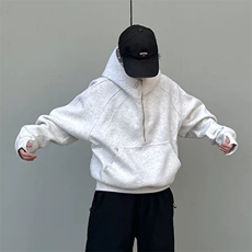 抖音得物二开美式重磅宽松结构拉链设计防风高领连帽卫衣外套W76，男装卫衣，电商A486-1