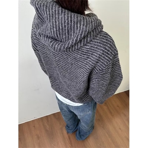 复古条纹慵懒拉链开衫连帽卫衣男女宽松百搭情侣外套上衣条纹卫衣图片