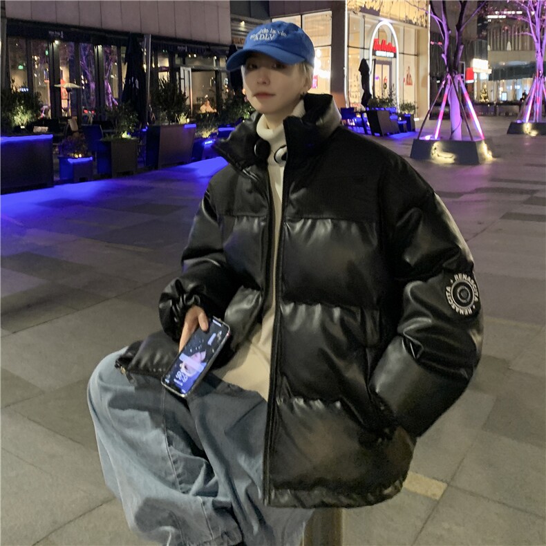 PU皮棉服冬季宽松港风棉衣立领冬装棉袄PM01-P115限158抖音控178图片