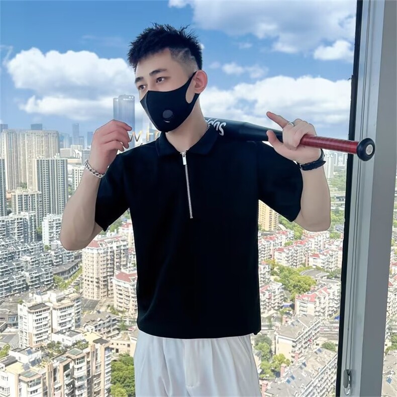 半拉链短袖t恤男polo衫夏季痞帅上衣2024新款高级感半袖T215,男装T恤,星座1116A-2（原606A-1）