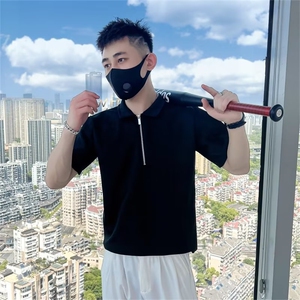 半拉链短袖t恤男polo衫夏季痞帅上衣2024新款高级感半袖 T215图片