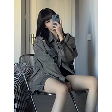 2025美式高街设计感水洗破洞牛仔外套女春季做旧工装潮牌vibe夹克，男装工装外套，星座506A