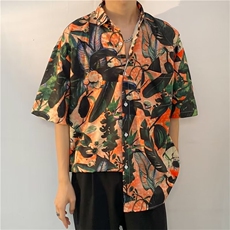 港味短袖花衬衫男夏季潮流潮牌痞帅bf夏威夷沙滩衬衣CY438-P26，男装衬衫，星座412-3