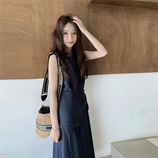 法式超火藏青色无袖背心连衣裙女夏2025新款气质温柔风高级感长裙，女装连衣裙，2C261