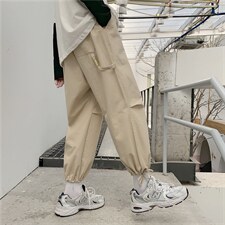 港风男秋季休闲裤子男士韩版潮流束脚工装裤宽松直筒裤潮H61-p35图片
