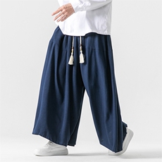 秋装新款大码风棉麻亚麻休闲裤直筒阔腿裤日系复古K262/P75，男装休闲裤，钱塘713