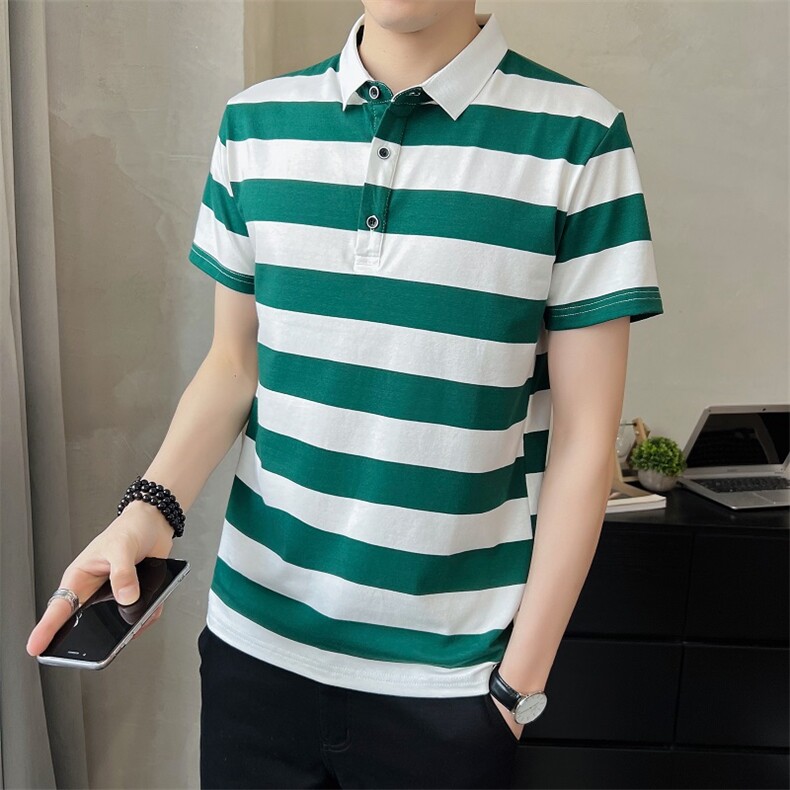 @店主风 新款Polo衫男条纹短袖T恤男士高品质半袖PT01-P40图片
