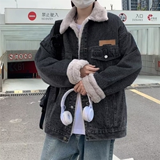 羊羔绒棉服男女冬季新款宽松潮牌牛仔外套港风青年夹克J8962-p82，男装夹克，星座1008