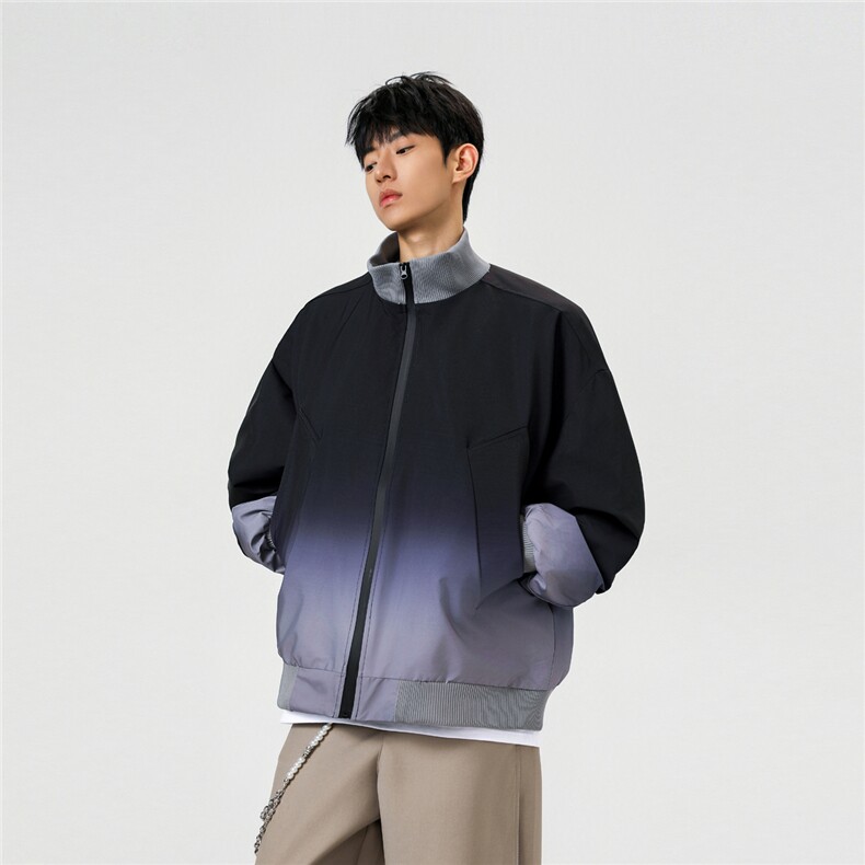 可二开渐变针织立领M-5XL大码100%聚酯纤维夹克JK78088P85控138,男装夹克,星座226-1
