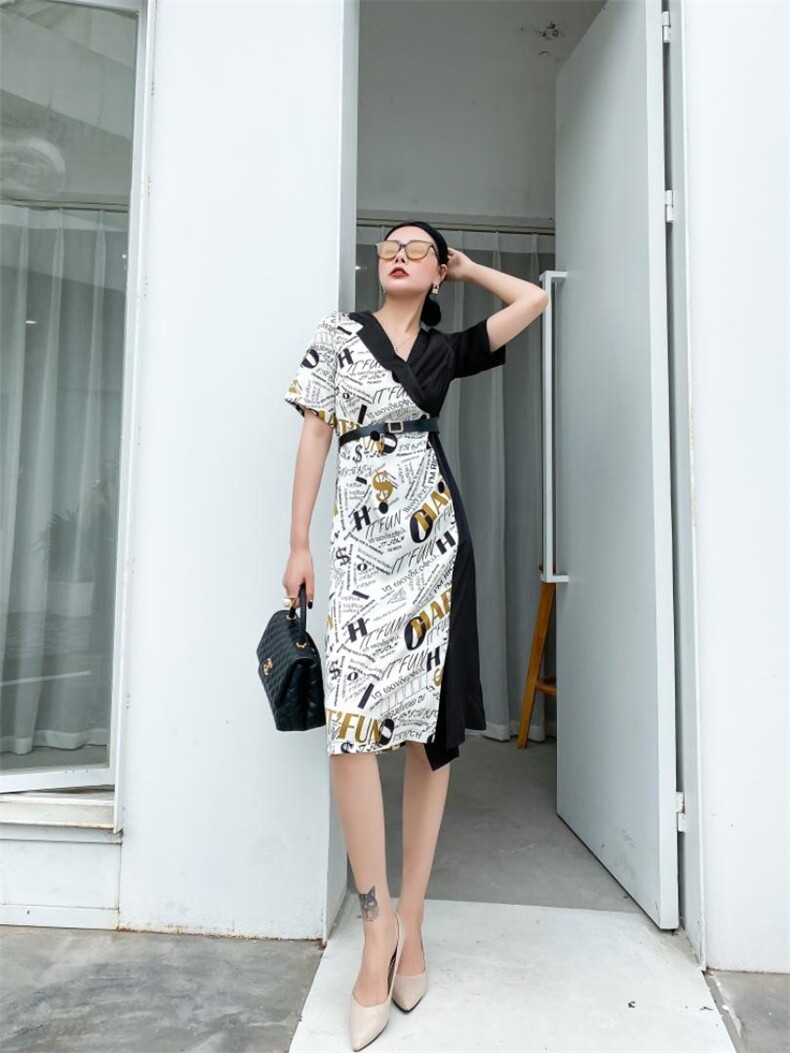 夏季拼接连衣裙，女装连衣裙，M&G