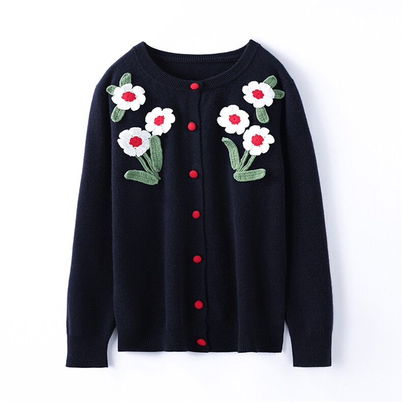 2025年秋季手工提花圆领开衫时尚百搭休闲，女装羊毛衫，北娇羊绒