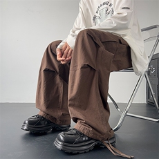美式复古褶皱纯色多口袋工装裤男女宽松伞兵裤XZ211-1--K2341-P65，男装工装外套，星座211-1