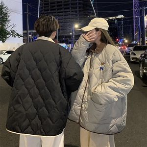 1港风情侣灯芯绒拼接连帽假两件小熊大码M-5XL棉衣8713P135控168图片