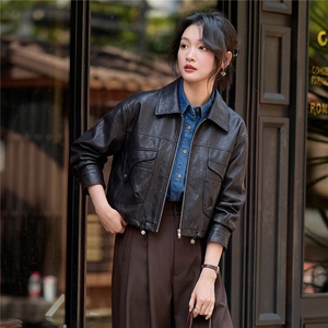 【大量现货】2026秋季女装新款时尚休闲方领高级感短款皮衣外套图片 【大量现货】2026秋季女装新款时尚休闲方领高级感短款皮衣外套图片